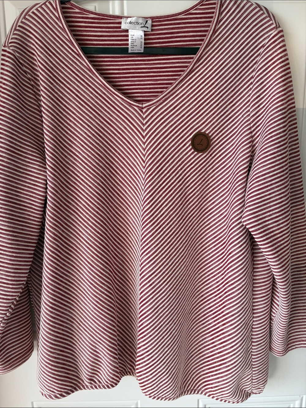 Collection B Red and White Striped V-Neck Sweater